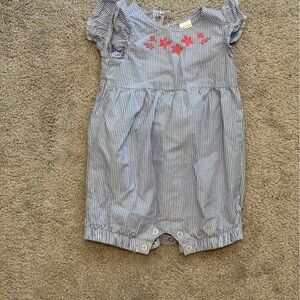 Carter's Blue & White Striped Floral Embroidered Baby One-Piece